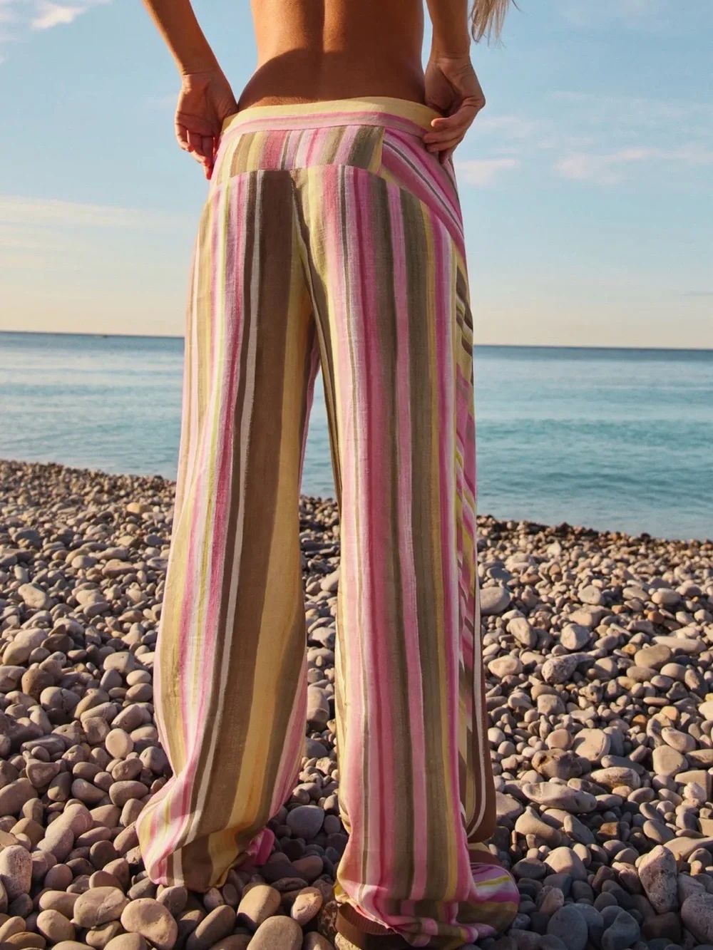 NWT ZARA STRIPED WIDE LEG PANTS SIZE M